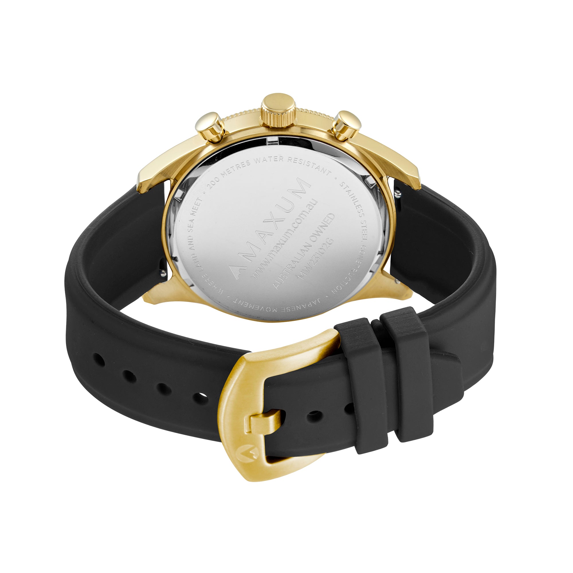 Lansdowne Multifunction Analogue Watch – Gold Case, Black Dial & Black Silicone Strap