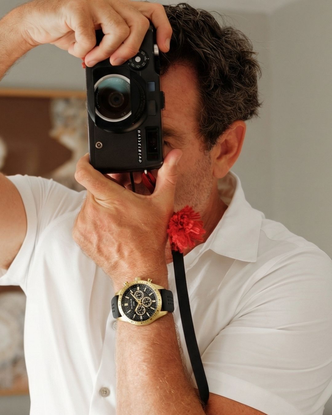 Lansdowne Multifunction Analogue Watch – Gold Case, Black Dial & Black Silicone Strap