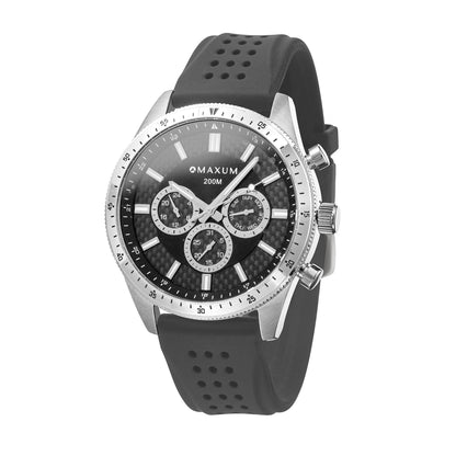 Lansdowne Multifunction Analogue Watch – Silver-Tone Case, Black Dial & Black Silicone Strap