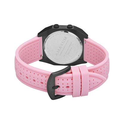 Raglan Digital Square Unisex Tide Watch – Black Case, Black Dial & Pink Silicone Strap