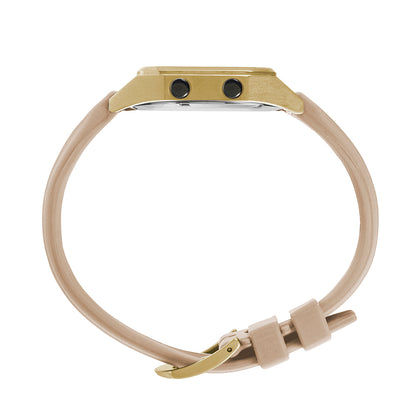 Raglan Digital Square Unisex Tide Watch– Gold Case, Black Dial & Beige Silicone Strap