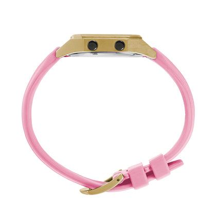 Raglan Digital Square Unisex Tide Watch– Gold Case, Black Dial & Pink Silicone Strap