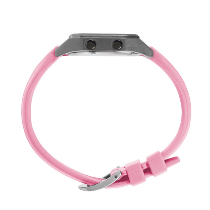 Raglan Digital Square Unisex Tide Watch– Gun Metal Case, Black Dial & Pink Silicone Strap