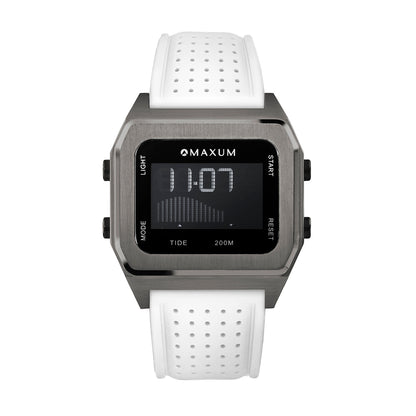 Raglan Digital Square Unisex Tide Watch– Gun Metal Case, Black Dial & White Silicone Strap