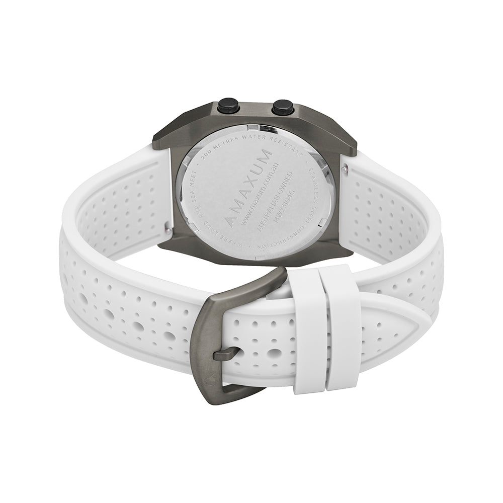 Raglan Digital Square Unisex Tide Watch– Gun Metal Case, Black Dial & White Silicone Strap