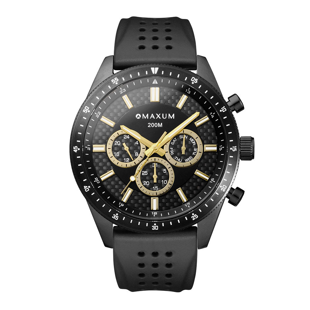 Lansdowne Multifunction Analogue Watch – Black Case, Black Dial & Black Silicone Strap