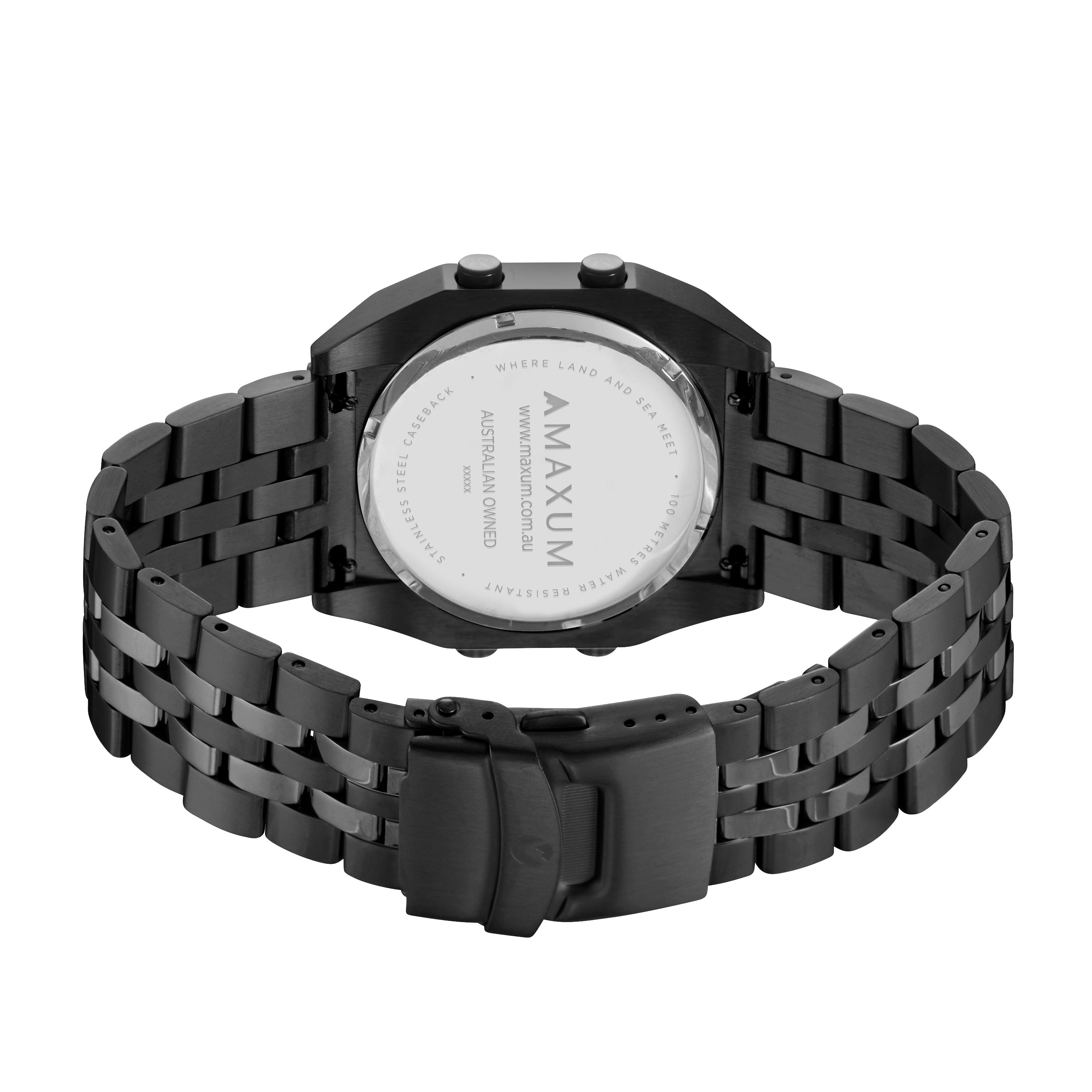 Raglan Digital Square Dial Tide Watch – Black Case, Black Dial & Black Bracelet