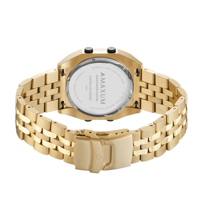 Raglan Digital Square Dial Tide Watch– Gold Case, Black Dial & Gold Bracelet
