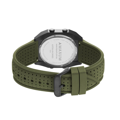 Raglan Digital Square Dial Tide Watch – Black Case, Black Dial & Green Silicone Strap
