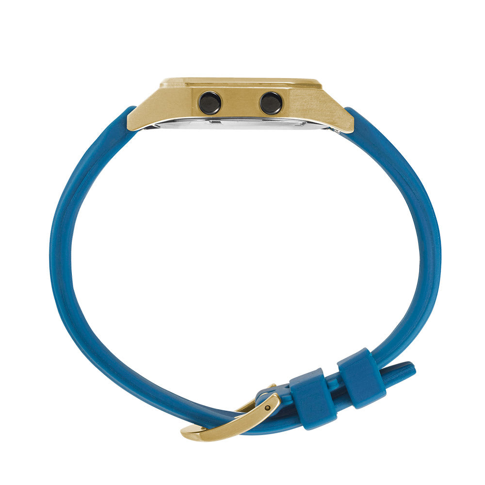 Raglan Digital Square Dial Tide Watch– Gold Case, Black Dial & Blue Silicone Strap