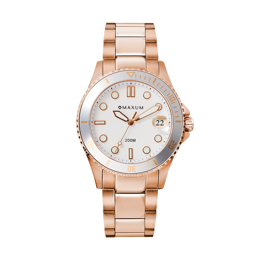 Liberty Rose-gold Set - Includes Rose Analogue Date Watch and White Silicone Strap