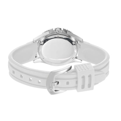 Liberty Ladies Analogue Date Watch – Silver-Tone Case, White Dial & White Silicone Strap