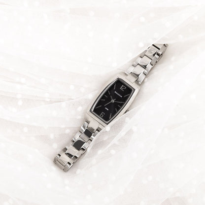 Fanta Re-Issue Analogue Rectangular Watch – Silver Tone Case, Black Dial & Silver-Tone Bracelet
