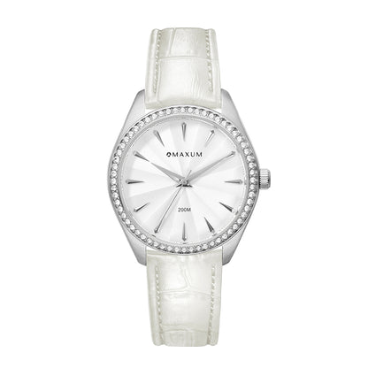 Sydney Crystal-Embellished Analogue Watch  –White Dial, Silver Tone Case & White Leather Band