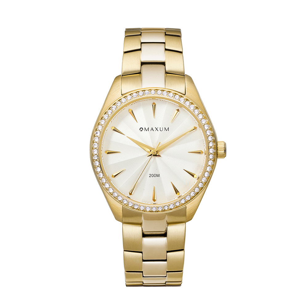 Sydney Crystal-Embellished Analogue Watch  –White Dial, Gold Tone Case & Bracelet