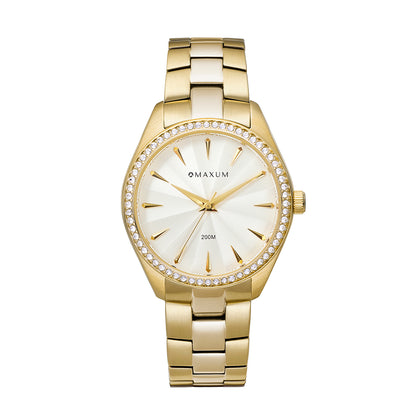 Sydney Crystal-Embellished Analogue Watch  –White Dial, Gold Tone Case & Bracelet