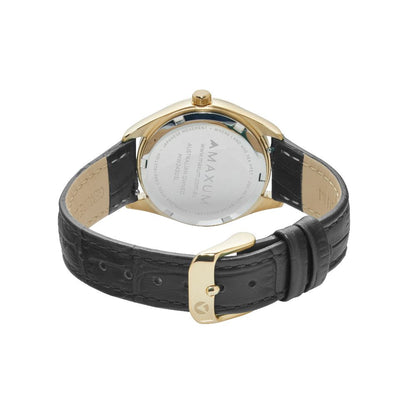 Sydney Crystal-Embellished Analogue Watch  –White Dial, Gold Tone Case & Black Leather Band