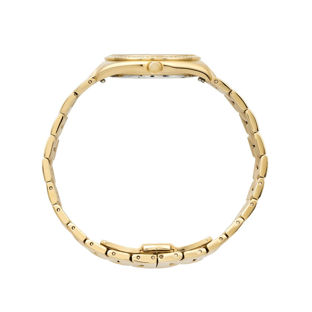 Sydney Crystal-Embellished Analogue Watch  –Green Dial, Gold Tone Case & Gold Bracelet