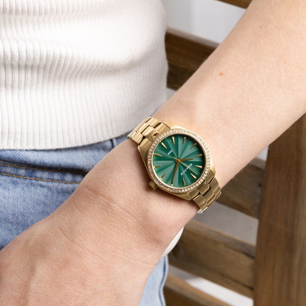 Sydney Green Box Set -Includes Gold Bracelet Watch with Green Leather Strap