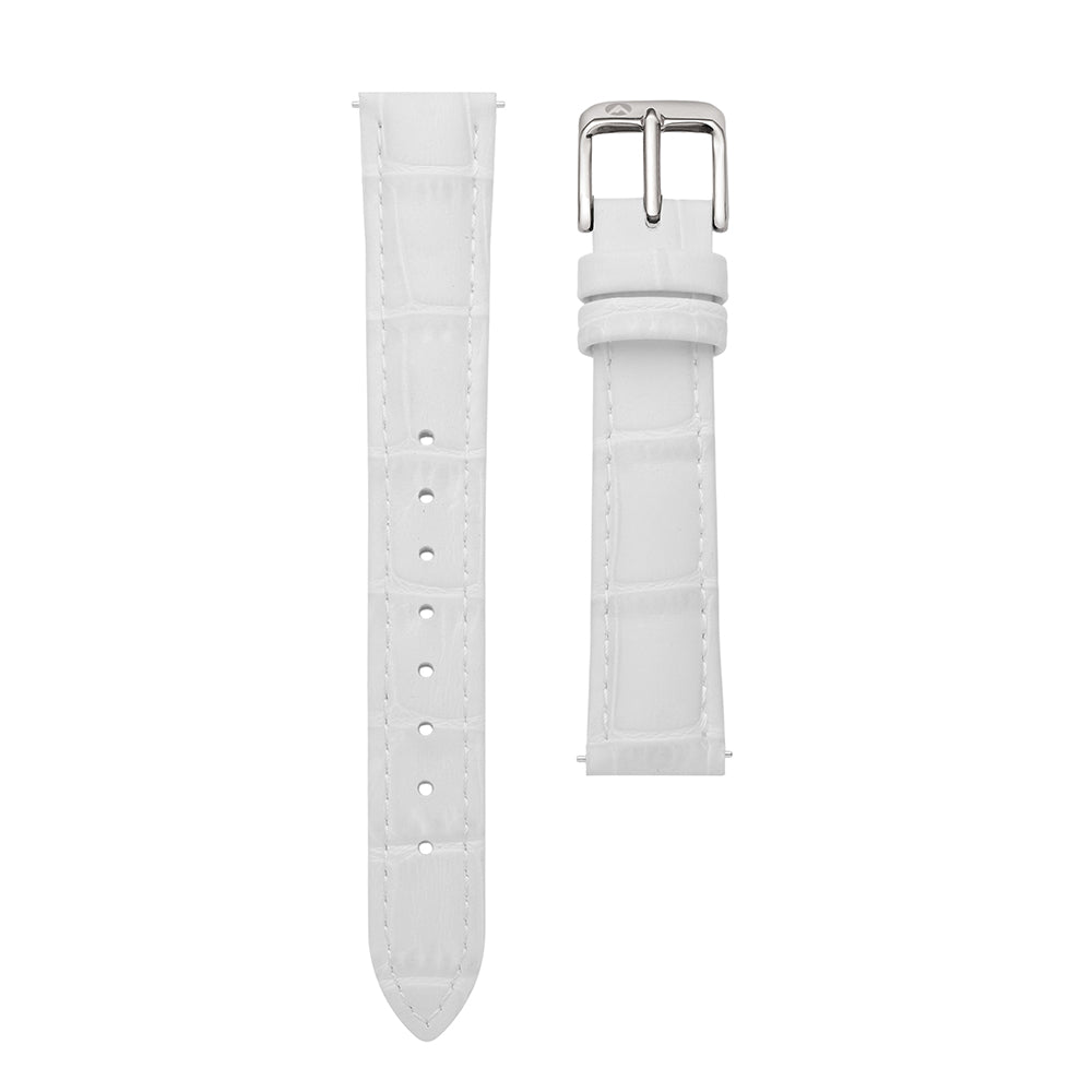 16mm Sydney Watch Band – White Leather Strap With Silver-Tone Buckle