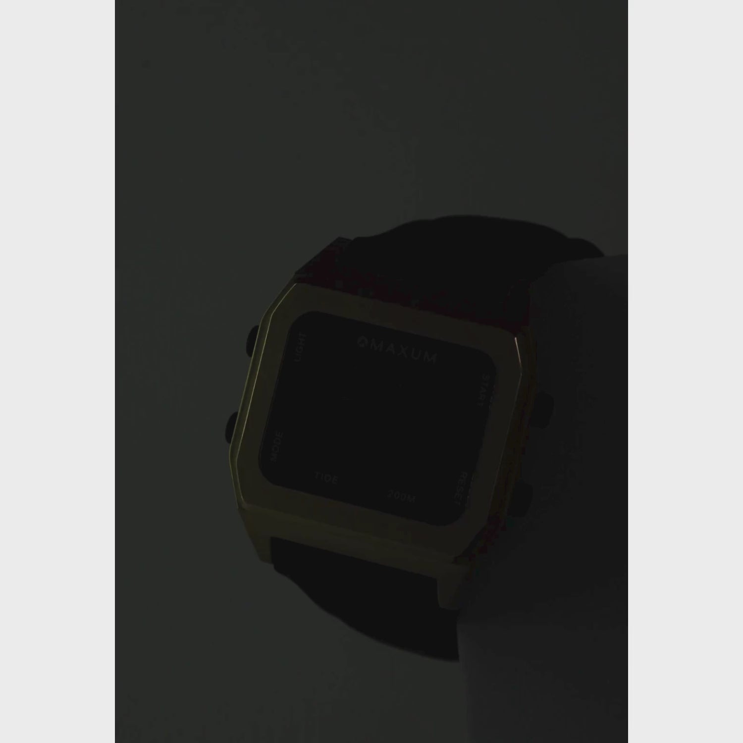 Raglan Digital Square Dial Tide Watch– Gold Case, Black Dial & Black Silicone Strap