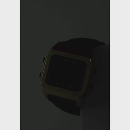 Raglan Digital Square Dial Tide Watch– Gold Case, Black Dial & Black Silicone Strap