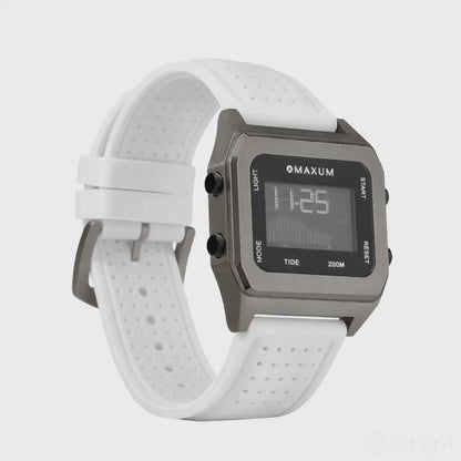 Raglan Digital Square Unisex Tide Watch– Gun Metal Case, Black Dial & White Silicone Strap