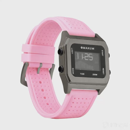 Raglan Digital Tide Watch Set – Gun Metal Case, White & Pink Silicone Strap