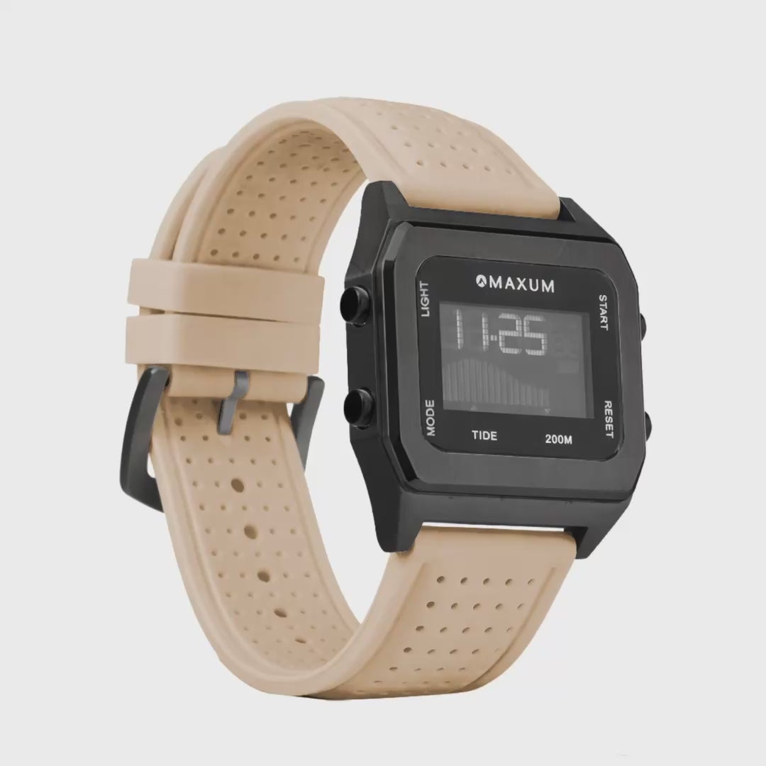 Raglan Digital Tide Watch Set – Black Case, Black & Beige Silicone Strap