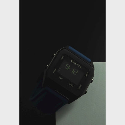 Raglan Digital Square Dial Tide Watch – Black Case, Black Dial & Blue Silicone Strap