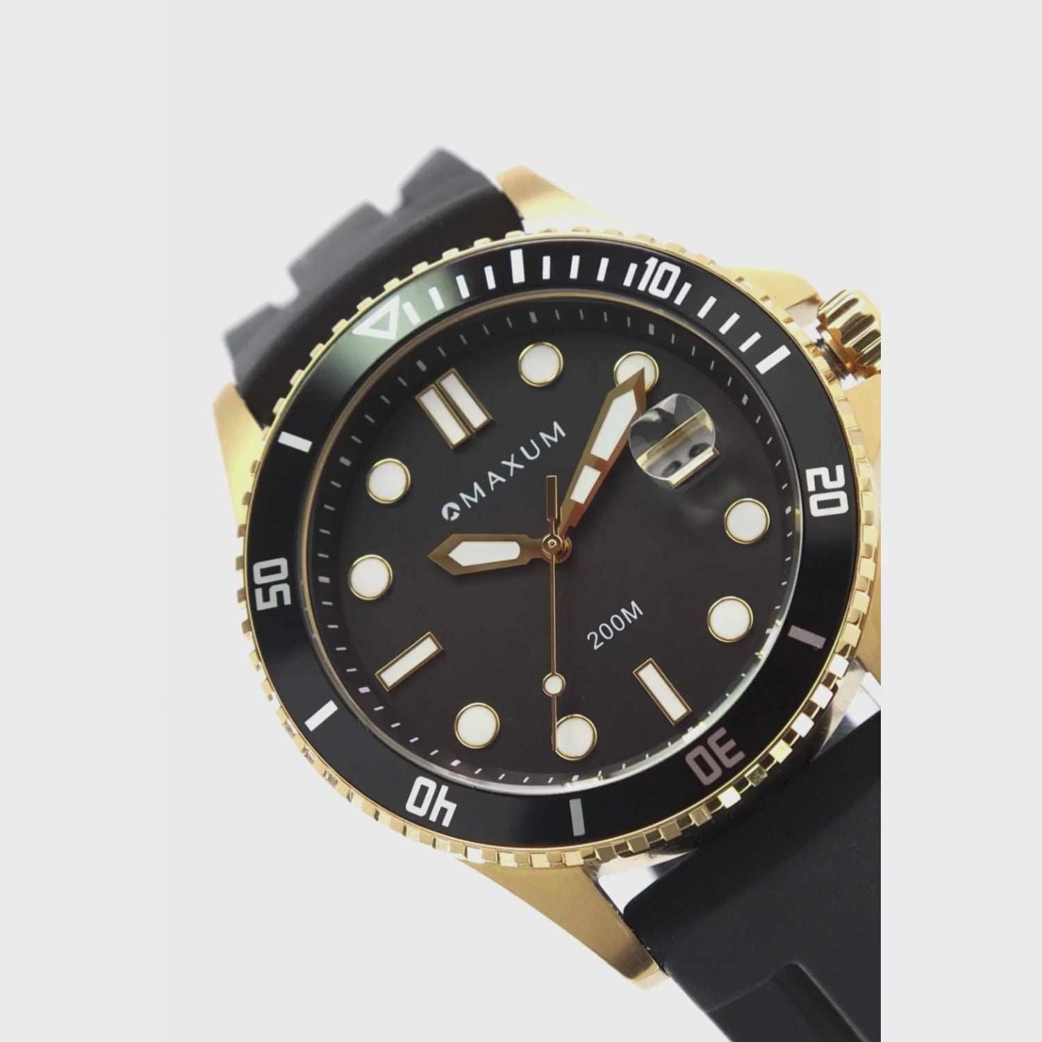 Prince Analogue Date Watch – Gold Case, Black Dial & Black Silicone Strap