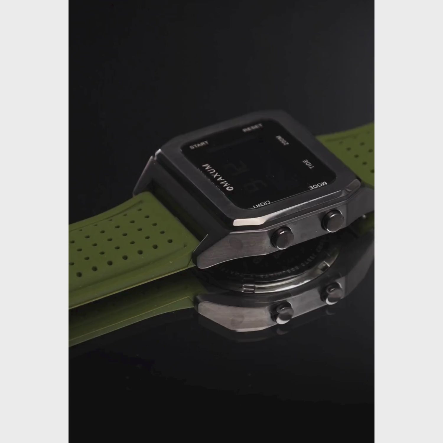 Raglan Digital Square Dial Tide Watch – Black Case, Black Dial & Green Silicone Strap