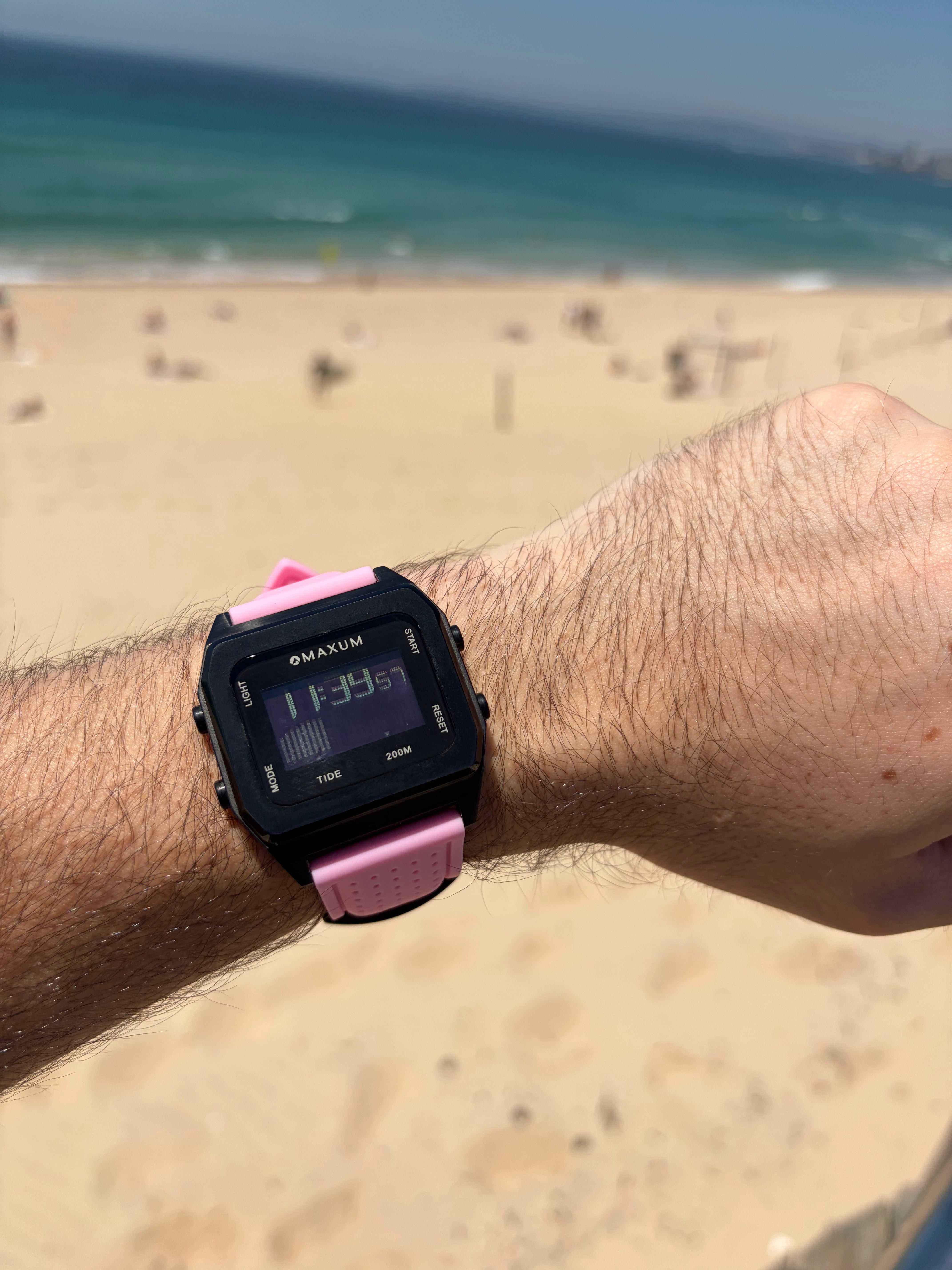 Raglan Digital Square Unisex Tide Watch – Black Case, Black Dial & Pink Silicone Strap