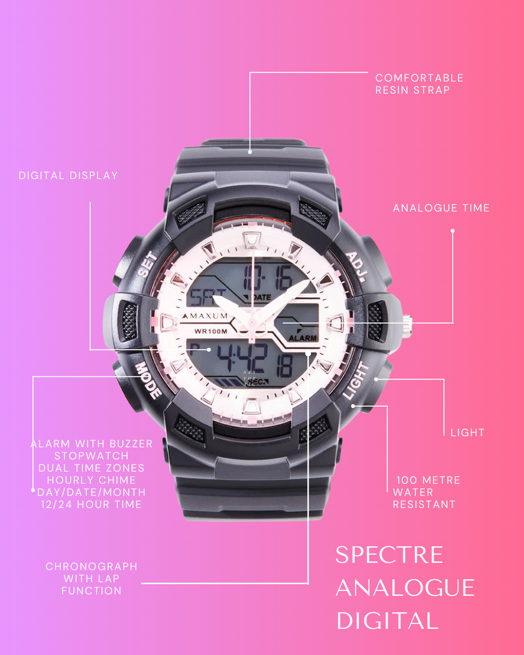 Spectre Black and Pink Analogue Digital Unisex Watch